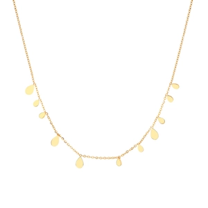 Shiny gold titanium steel choker necklace with polished pear-shaped droplet pendants