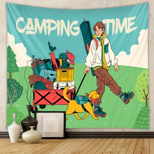 Détail de la tapisserie de camping décorative avec illustration et texte camping time