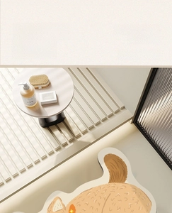 Close-up of cute cartoon fox bathroom mat with highly absorbent textured soft surface