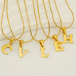 Gold plated snake chain necklaces with C, V, L, E, H letter pendants for women