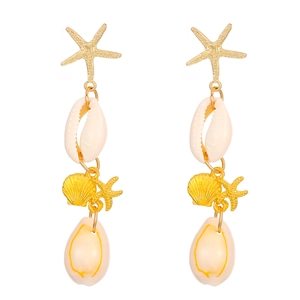 Pendientes colgantes de estrella de mar y caracola dorada para un estilo de playa de verano