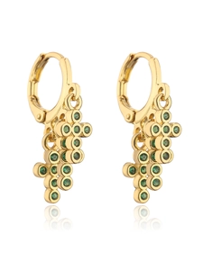 Detailed shot of 18K gold plated drop earrings with green zircon grape cluster pendants