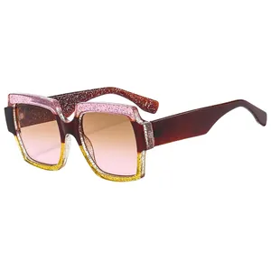 Oversized Square Sunglasses Women PC Frame Gradient Lenses Glitter Sparkle Leopard Retro Fashion UV400 Streetwear