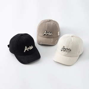 Kids Baseball Cap Angel Embroidery Distressed Washed Cotton Adjustable Sun Hat Casual Outdoor