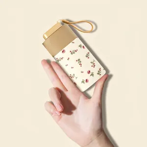 Mini floral umbrella in cream color with cherry pattern and compact storage case