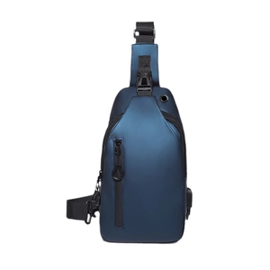 Waterproof navy blue men's chest bag with large capacity and USB charging port design