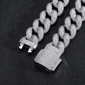 18mm silver plated iced out Cuban link necklace with heavy zircon micro-pave box clasp