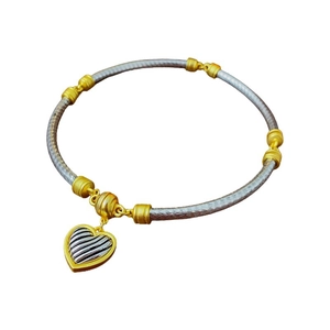 Bracelet câble vintage avec pendentif cœur bicolore or et argent pour femme