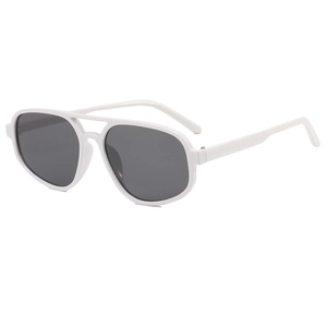 White aviator sunglasses with double bridge and dark grey lenses for men and women