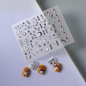 Détail d'autocollants 5D avec motifs de panda, chat et pingouin en relief pour ongles