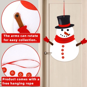 Christmas snowman non-woven door hanger with rotating arms and red hanging string