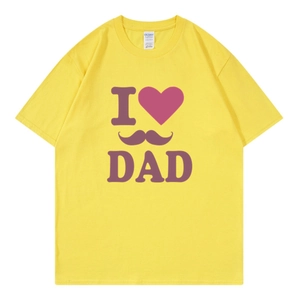 T-shirt jaune en coton avec imprimé I Heart Dad et motif moustache pour un style décontracté