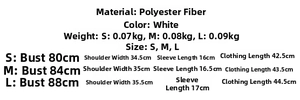 Detailed size chart for white jacquard puff sleeve polo top with precise measurements