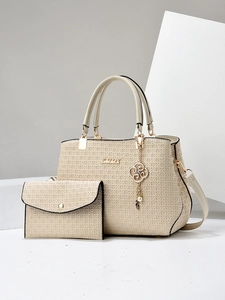 Women Handbag And Pouch PU Leather Woven Texture Crossbody Shoulder Bag Trendy Versatile Elegant Top Handle Bag