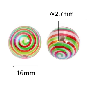 16mm acrylic round Christmas beads with colorful spiral candy stripes and 2.7mm hole