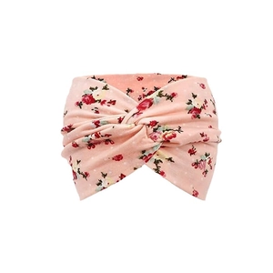 Pink bohemian knot headband with red floral pattern for sports and yoga fitness