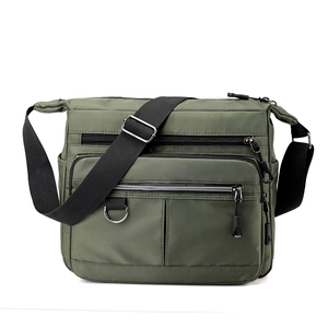 Army green large capacity nylon crossbody bag with multi-pocket functional design