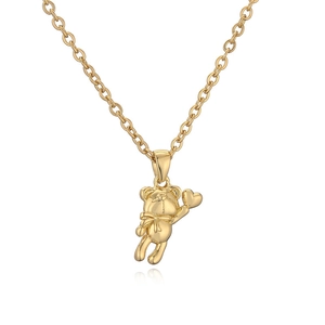 Collana con orsetto dorato in stile punk con ciondolo a cuore e fiocco su catena