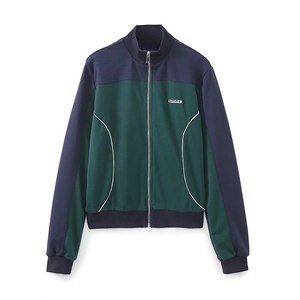 Veste de survêtement bicolore bleu marine et vert avec col montant et zip complet