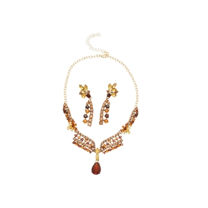 French style floral jewelry set with amber crystals, necklace and earrings on white background
