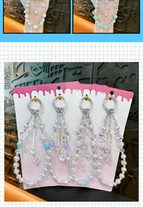 Elegant crystal heart beaded phone charm strap with tassels for bags and keychain decoration