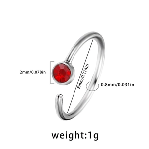 Detail eines 8mm Nasenrings aus Edelstahl mit 2mm rotem Edelstein und Maßen