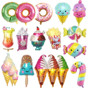 Aluminum Foil Balloons Donut Ice Cream Popcorn Cake Shapes Giant Birthday Party Decoration Kids Celebration Dessert Theme