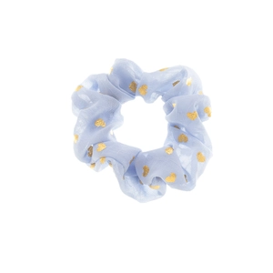 Light blue tulle scrunchie with gold heart patterns for women's hairstyles