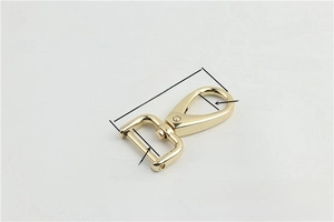 Close-up of golden lobster clasp with dimensions showing 51mm length and 20mm width
