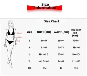 Size chart for women high waisted printed bikini with bust waist and hip measurements