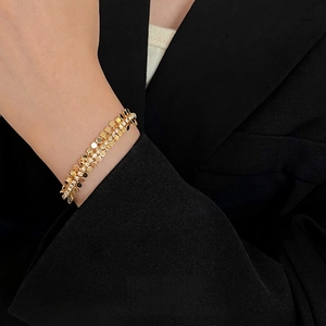 Bracelet géométrique élégant plaqué or avec paillettes et zircon blanc pour femme