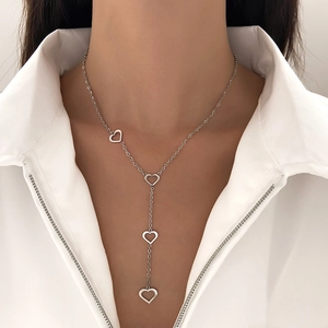Minimalist Hollow Heart Pendant Y-Shaped Necklace Stainless Steel Electroplated Jewelry For Women Fashion Accessory