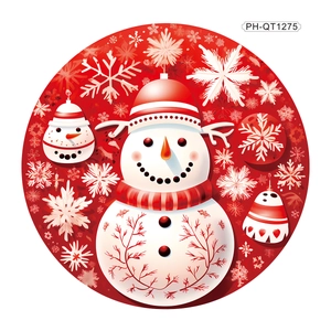 Christmas snowman round wall sticker with festive bells and snowflakes on red background