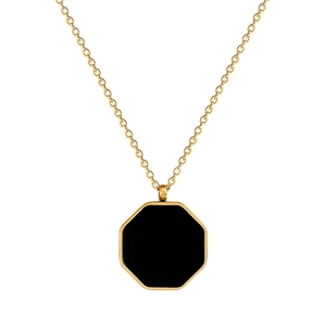 Minimalist gold titanium necklace with a black octagonal shell pendant for women