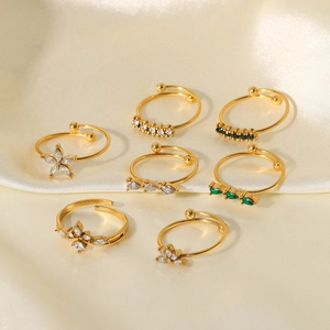 French style 18K gold stainless steel open rings with zircon stones on silk fabric