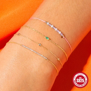 925 silver bracelet set featuring green marquise stones and zircon charms on hand