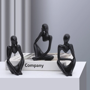 Modern black resin abstract thinker statues set of 3 for minimalist home office decor