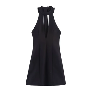 Robe Courte Dos Nu Polyester Noeud Papillon Sans Manches Col En V Profond Élégant Party Clubwear Pour Femmes