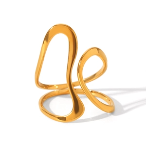 Minimalist gold plated stainless steel ring with modern abstract irregular line design
