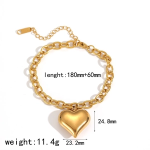 18k gold plated stainless steel chunky chain bracelet with oversized heart pendant