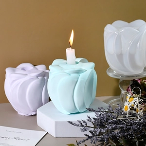 Macro view of silicone mold for tulip candles featuring textured floral petal layers