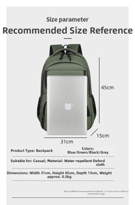 Army green business backpack size 31x45x15cm with water-repellent oxford fabric