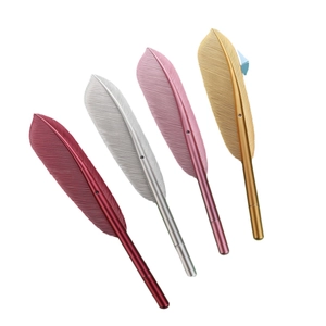 Set of four creative metallic feather pens in crimson silver pink and gold colors