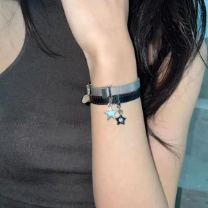 Bracelet Pendentif Étoile Acier Titane Cuir Réglable Maille Superposée Style Punk Y2K Cool Bijoux