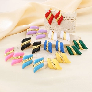 Boucles D'oreilles Ailes Vagues Acier Inoxydable Plaqué Or 18K Émail Goutte D'huile Géométrique Bijoux Pour Femmes