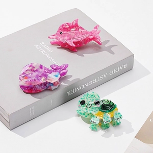 Cute Ocean Animal Hair Claw Clips Acetate Dolphin Whale Turtle Shaped Marble Pattern Cartoon Hair Accessories For Women