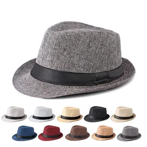 Classic linen trilby fedora hat for men and women with black ribbon and 10 color options