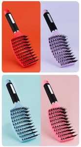 Detailed set of four curved vented hairbrushes in red, purple, blue, and pink colors