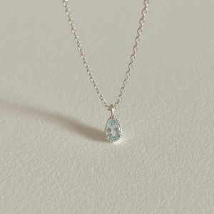Minimalist 925 sterling silver necklace with light blue teardrop zircon pendant