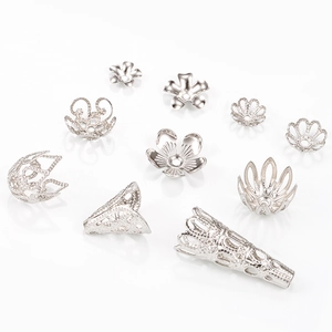 Silver stainless steel hollow flower bead caps and jewelry findings for DIY crafts